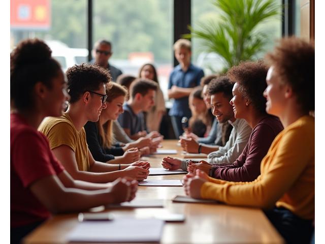 Diverse group of people collaborating in a community event in Nashville, possibly a financial literacy workshop or local festival.