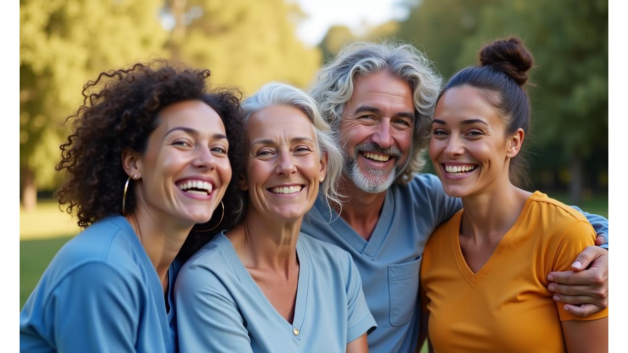 Diverse group of people smiling, symbolizing relief and support